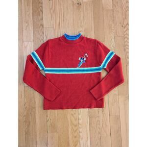 Vintage Mickey Mouse Winter Ski Snow Striped Mock Neck Sweater Women's Large